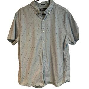 RYE Blue Polka Dot Shirt Short Sleeve Button Down Green Black Blue Dot XL SHORT